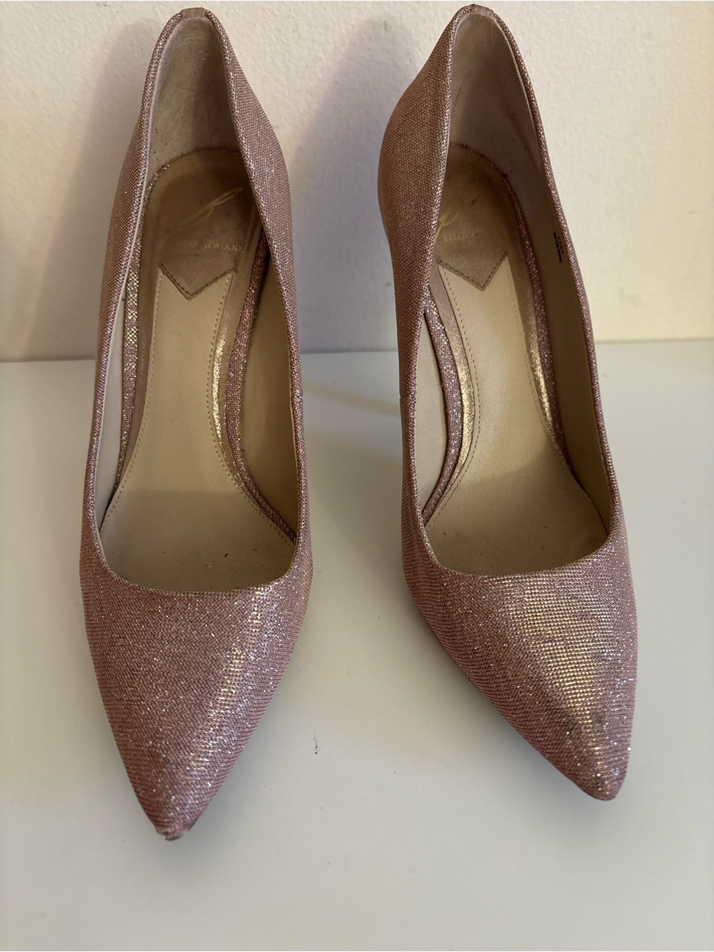 B Brian Atwood Blush /pink Sparkle Desire heels Pink glitter heels with pointed